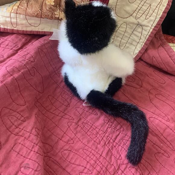 Ty Attic Treasures Arlen Black & White Cat Plush 10" Jointed Green Bow 1993 - Picture 6 of 10